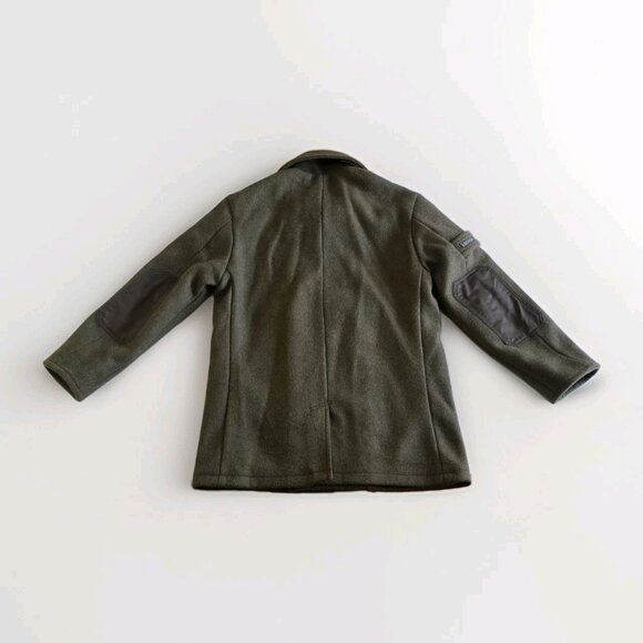 & Sons Heavy Wool Blend Peacoat Mens M Military Green Elbow Patches Storm Collar - Picture 15 of 16